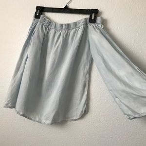 light blue, off the shoulder top